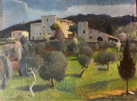 Quadro di Desiderio  Tanfani  Case coloniche nei pressi di Vincigliata - olio tavola 